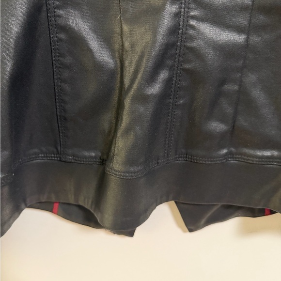 Women's Double-Breasted Coated Black Denim Jacket - looks like leather - Picture 11 of 16